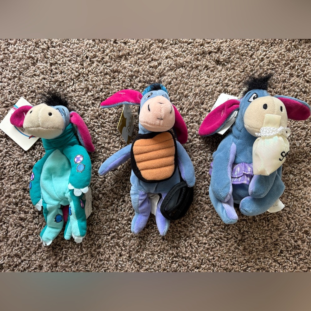 Vintage Disney Plush Beanie Eeyore Lot Winnie The Pooh NWT Sugar Plum Baseball